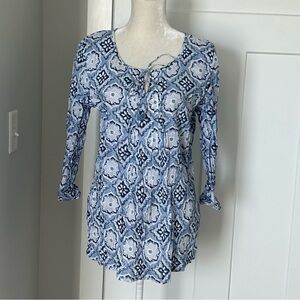 J Jill Geometric Floral Crinkle Top